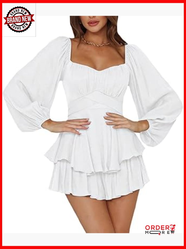 Women's Jumpsuit Lantern Sleeve Ruffle Tie Waist Romper Size X-Large